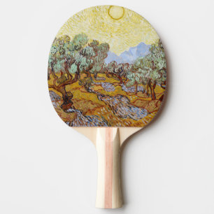 Pala De Ping Pong Árboles olivos con cielo y sol amarillos