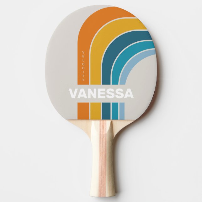 Pala De Ping Pong Arco de Arcoíris Retro con Nombre (Anverso)