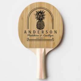 Pala De Ping Pong Arco de Boda de Piña de Bambú Oscuro y Nombre