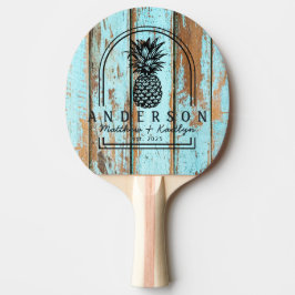 Pala De Ping Pong Arco de boda de piña de madera lavado azul y nombr