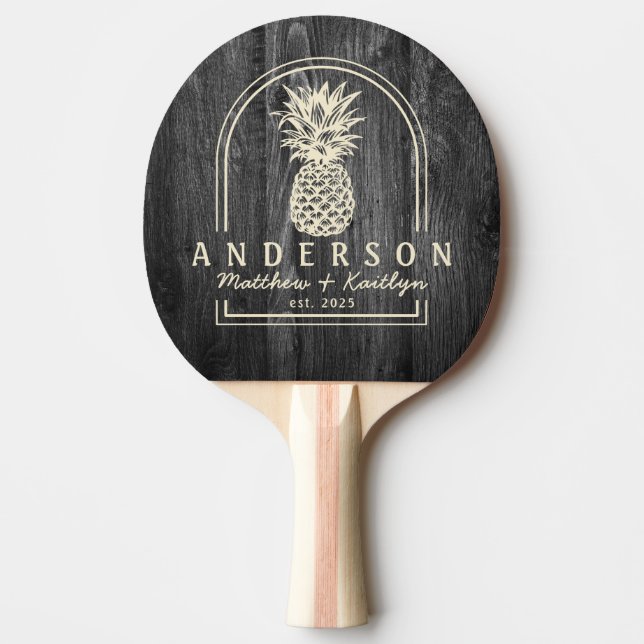 Pala De Ping Pong Arco de Boda de Piña de Madera Oscura Deteriorada  (Anverso)