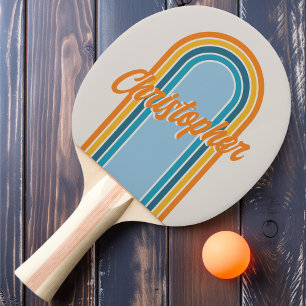 Pala De Ping Pong Arco Vintage Retro Arcoíris con Nombre