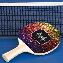 Pala De Ping Pong Arcoíris amarillo rojo púrpura destellos Monograma