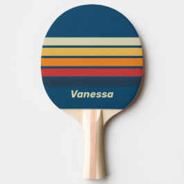 Pala De Ping Pong Arcoíris Azul Vintage a través de Rayas con Nombre