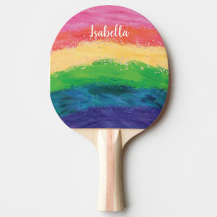 Pala De Ping Pong Arcoíris de purpurina personalizado femenino
