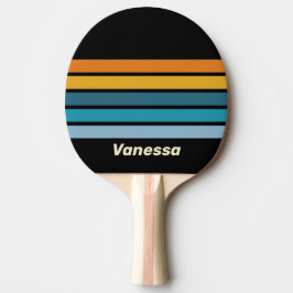 Pala De Ping Pong Arcoíris negro a través de franjas con nombre