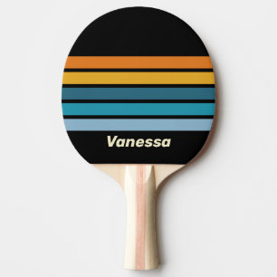 Pala De Ping Pong Arcoíris negro a través de franjas con nombre