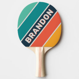 Pala De Ping Pong Arcoiris oceánico retro negrita con nombre