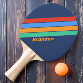 Pala De Ping Pong Arcoíris Retro de la Vieja Escuela con Nombre