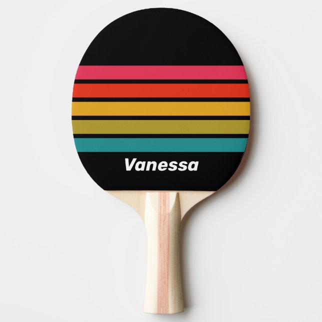 Pala De Ping Pong Arcoíris Retro de Medianoche a Través de Franjas c (Anverso)