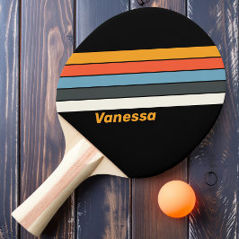 Pala De Ping Pong Arcoíris Retro Oscuro a Rayas con Nombre