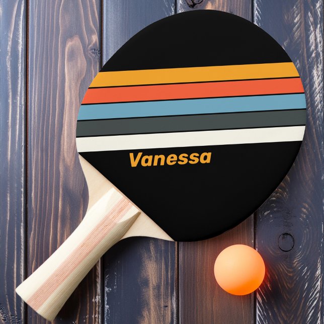 Pala De Ping Pong Arcoíris Retro Oscuro a Rayas con Nombre (Subido por el creador)