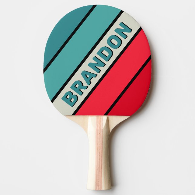 Pala De Ping Pong Arcoiris retro sigiloso negrita con nombre (Anverso)