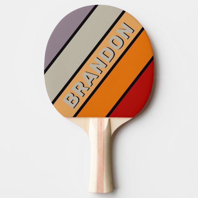 Pala De Ping Pong Arcoiris retro Vibe negrita con nombre (Anverso)