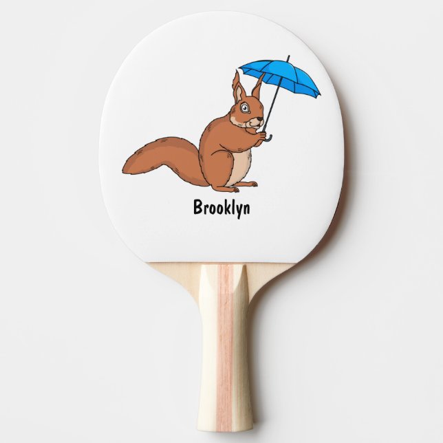 Pala De Ping Pong Ardilla roja con paraguas personalizado (Anverso)