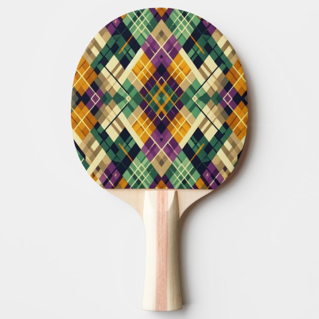 Pala De Ping Pong Argyle Mardi Gras verde púrpura amarillo (Anverso)