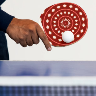 Pala De Ping Pong Arte abstracto geométrico de ráfaga de sol rojo rú