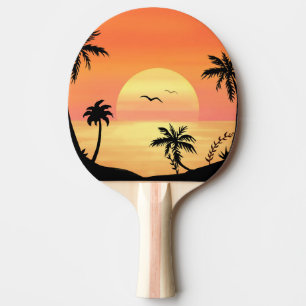Pala De Ping Pong Arte de la silueta del árbol de palma del atardece