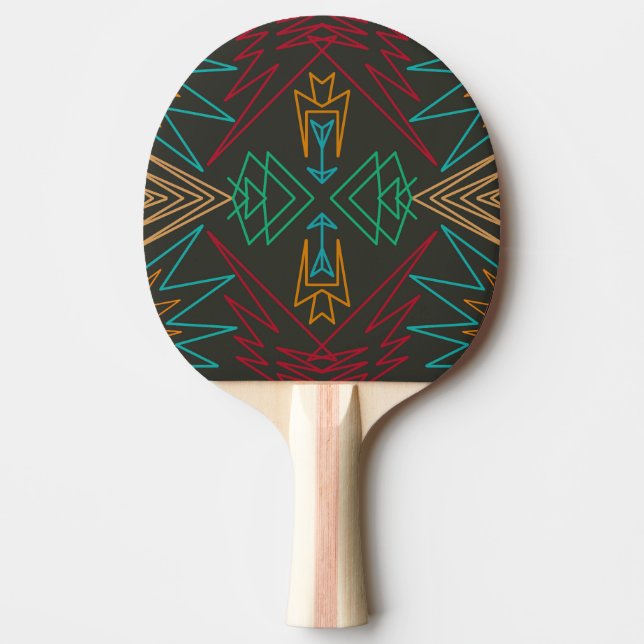 Pala De Ping Pong Arte de Patrón Geométrico de Líneas Azteca Nativo  (Anverso)