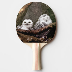 Pala De Ping Pong Arte de vida silvestre del bosque de pareja de búh
