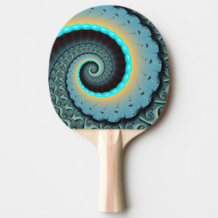 Pala De Ping Pong Arte en espiral fractal abstracto azul turquesa na