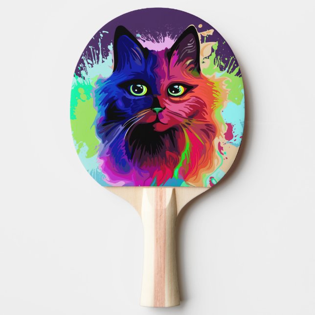 Pala De Ping Pong Arte pop psicodélico para gatos (Anverso)