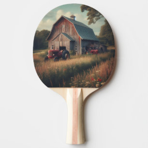 Pala De Ping Pong arte vintage/rústico de granero y tractor