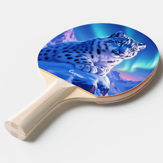 Pala De Ping Pong Asombroso leopardo de la nieve en el rock de monta (Ángulo frontal)