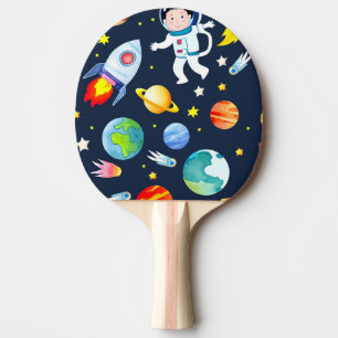 Pala De Ping Pong Astronauta en el patrón de planetas y cohetes espa