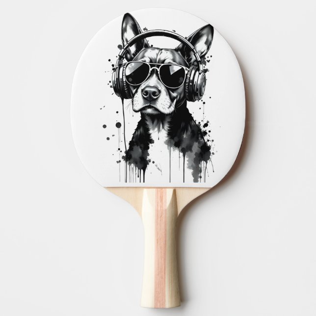Pala De Ping Pong Auriculares Guay Dog Mascotas cortos Tinta blanca  (Anverso)