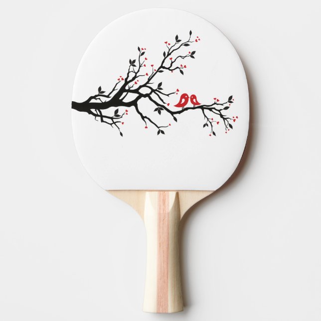 Pala De Ping Pong Aves amorosas en la rama - Arte romántico de árbol (Anverso)