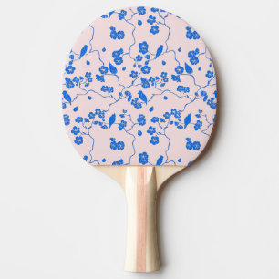 Pala De Ping Pong Aves con flores de cerezo azules en Rubor