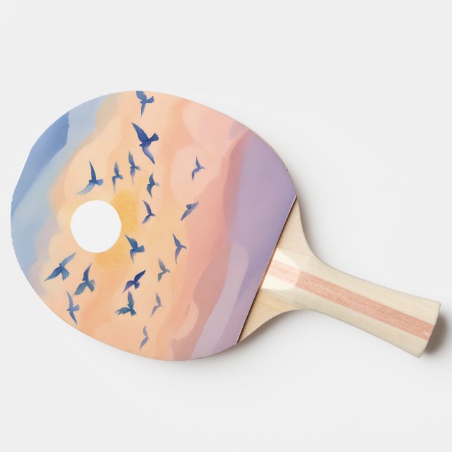 Pala De Ping Pong Aves en vuelo | Acuarela de la naturaleza del sol (Lateral)