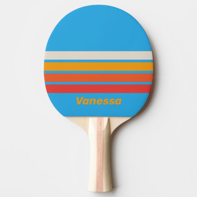 Pala De Ping Pong Azul de Olas Desvanecido sobre Rayas con Nombre (Anverso)