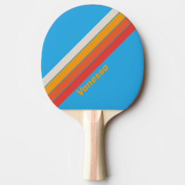 Pala De Ping Pong Azul de Surf Descolorido con Rayas y Nombre