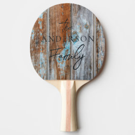 Pala De Ping Pong Azul Desgastado Lavar Madera Nombre de Familia Esc