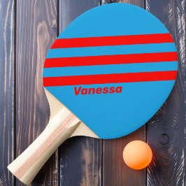 Pala De Ping Pong Azul eléctrico retro rojo tres rayas con nombre