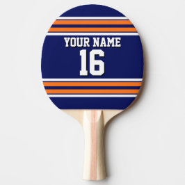Pala De Ping Pong Azul marino con franjas blancas Naranja Jersey