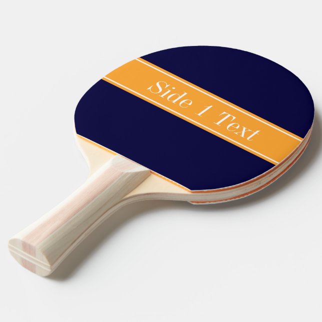 Pala De Ping Pong Azul marino sólido, Monograma con nombre de cinta  (Ángulo frontal)