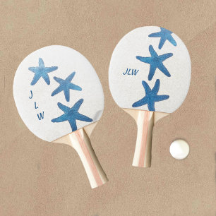Pala De Ping Pong Azul Starfish Nautical Blanco Personalizado