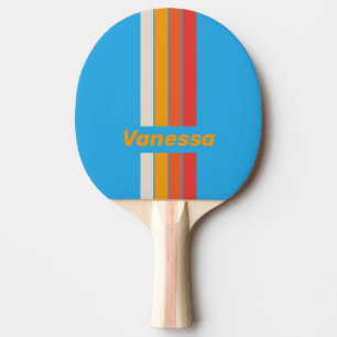 Pala De Ping Pong Azul Surf Descolorido a Rayas con Nombre