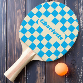 Pala De Ping Pong Azul y Crema a Cuadros con Nombre