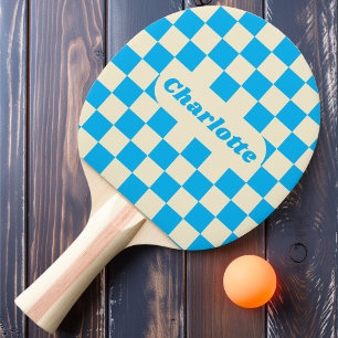 Pala De Ping Pong Azul y Crema a Cuadros con Nombre