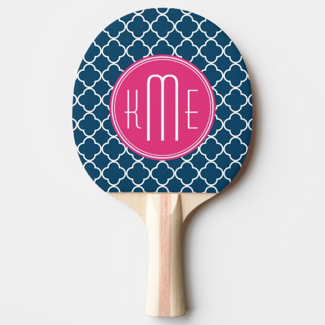Pala De Ping Pong Azules marinos elegantes Quatrefoil con el (Anverso)