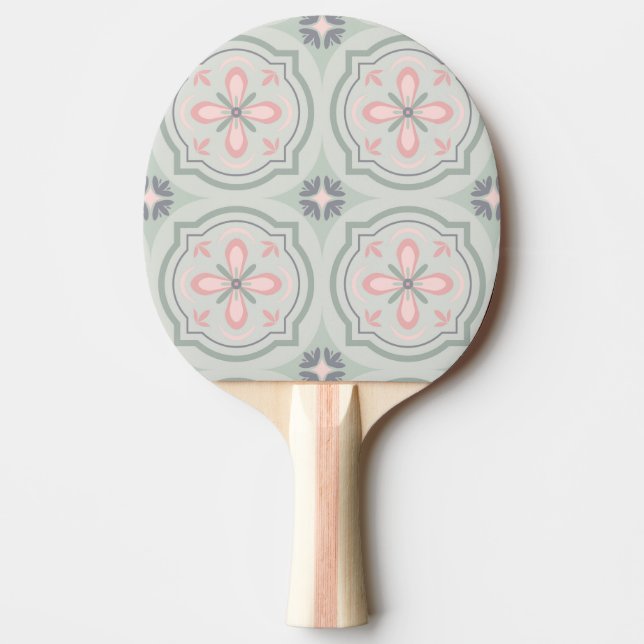 Pala De Ping Pong Baldosas Florales Verde Pastel (Anverso)