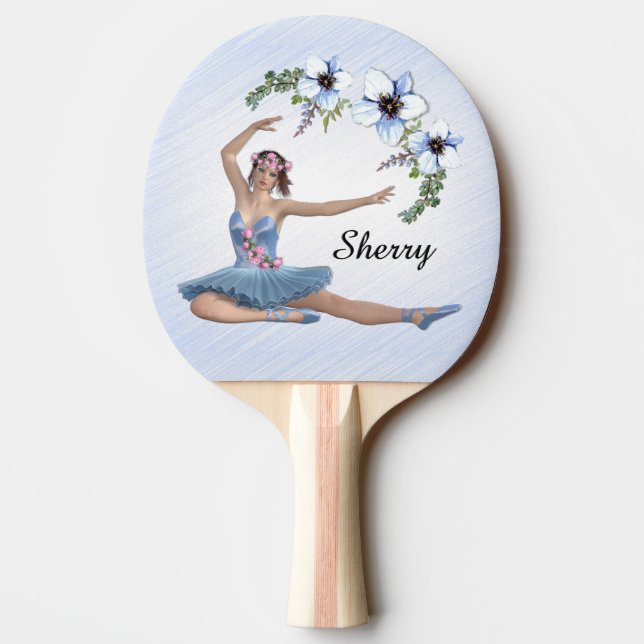 Pala De Ping Pong Ballerina con nombre personal azul (Reverso)