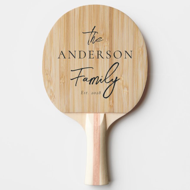 Pala De Ping Pong Bambú Blanco Apellido Escrito a Mano (Anverso)