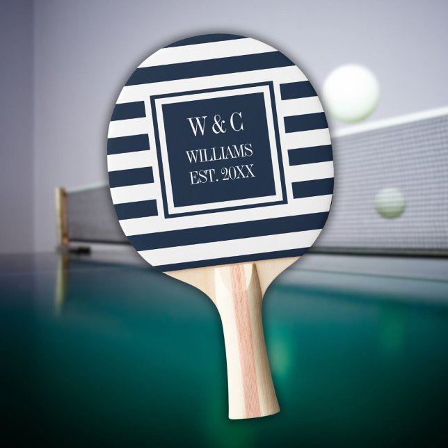 Pala De Ping Pong Banda blanca azul de la Marina Monográfica Persona (Personalized Monogram Navy Blue White Stripe Ping Pong Paddle)