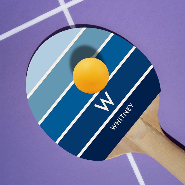 Pala De Ping Pong Banda de degradado azul Monograma personal (Subido por el creador)