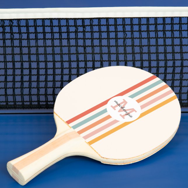 Pala De Ping Pong Bandas retro-coloreadas monogramadas personalizada (in situ)